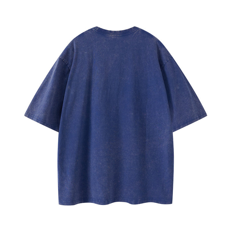 Cotton vintage wash t-shirt in dark blue color - back view