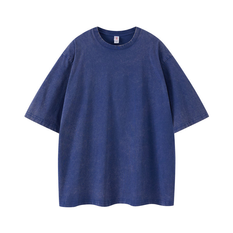 Cotton vintage wash t-shirt in dark blue color - front view