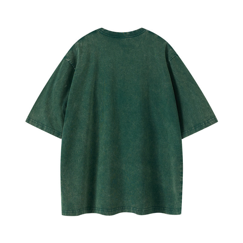 Cotton vintage wash t-shirt in dark green color - back view