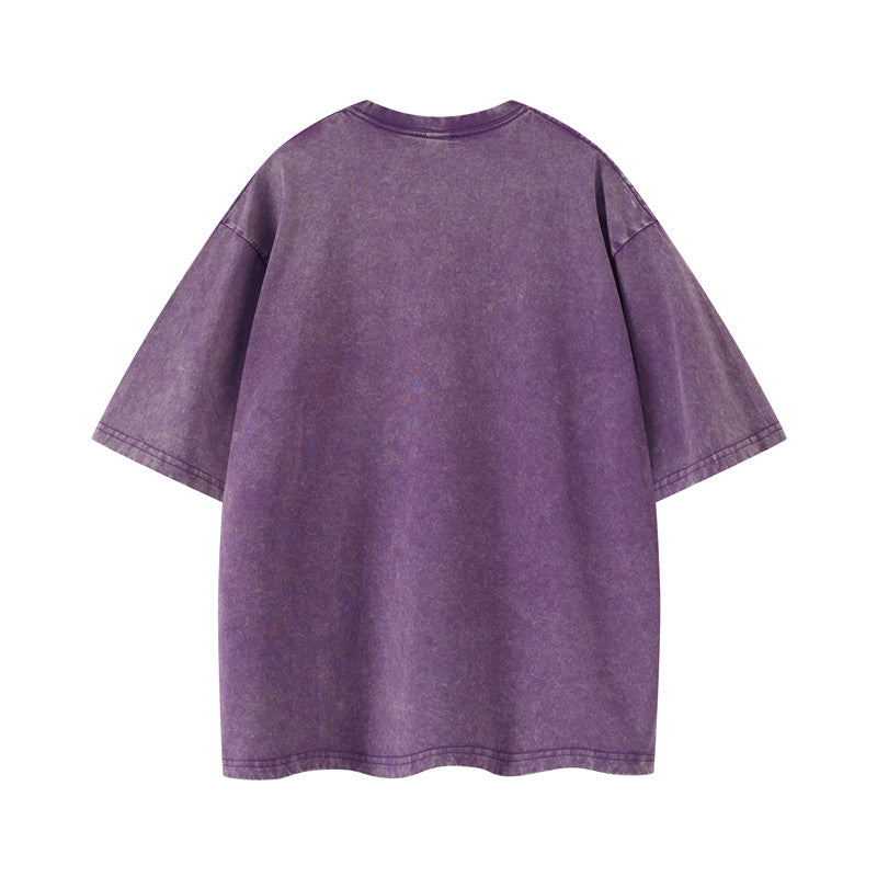 Cotton vintage wash t-shirt in purple color - back view