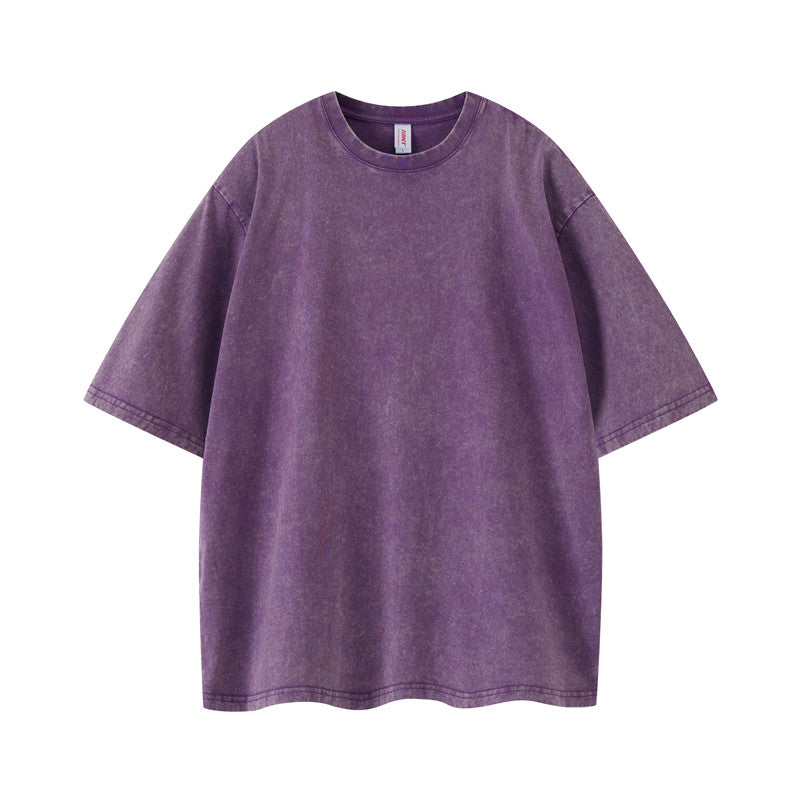 Cotton vintage wash t-shirt in purple color - front view