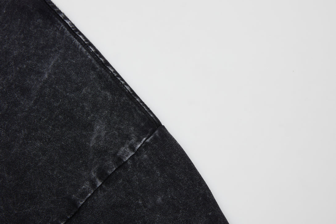 Shoulder construction detail of cotton vintage wash t-shirt