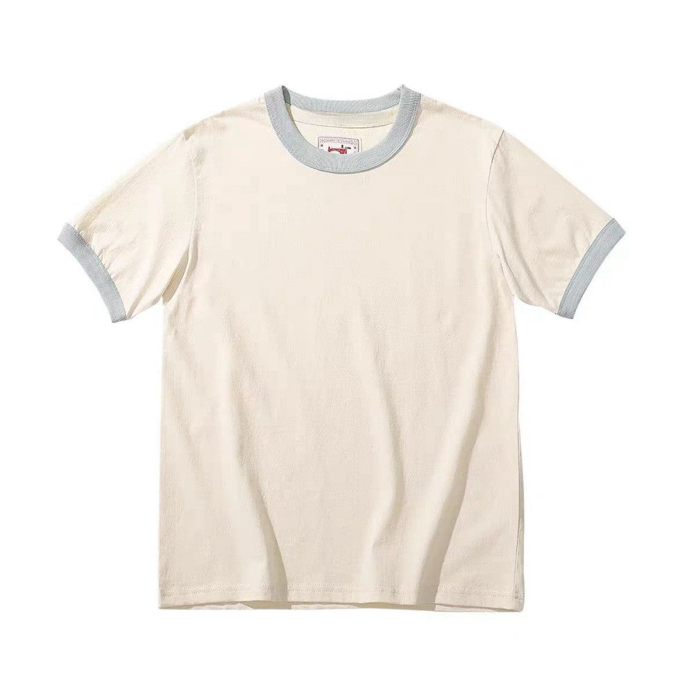 Custom organic cotton T-shirt in Natural/Light Blue color contrast, front view