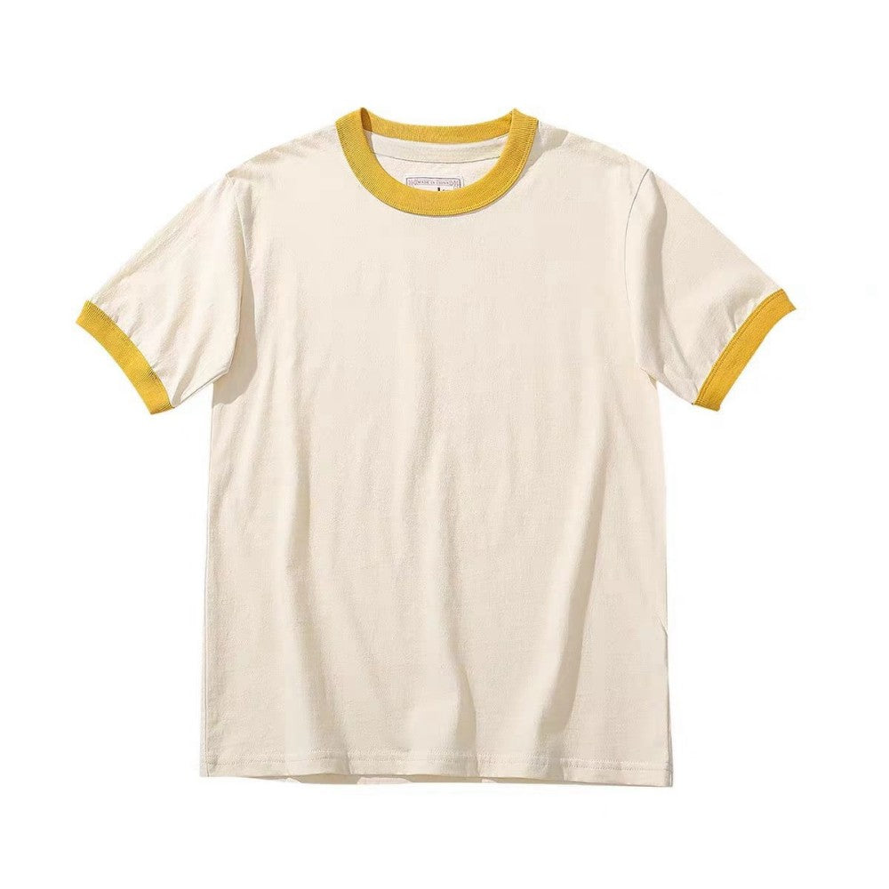 Custom organic cotton T-shirt in Natural/Yellow color contrast, front view