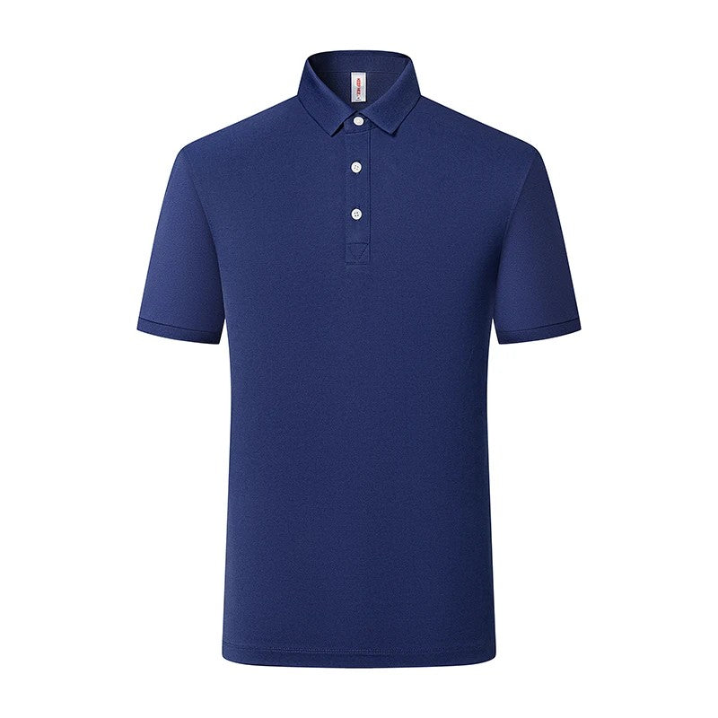 Dark Blue sustainable slim-fit polo shirt front - Sorona blend fabric