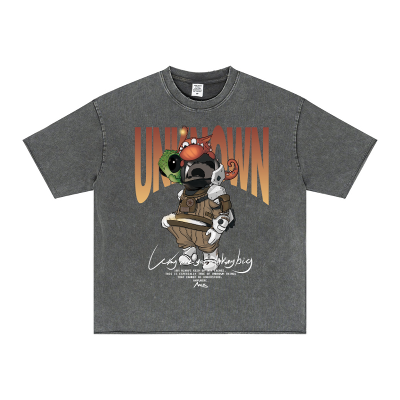 Dark Gray Printed Design Demo | DTG on Raw-Edge Distressed Tee | B2B Customization Example