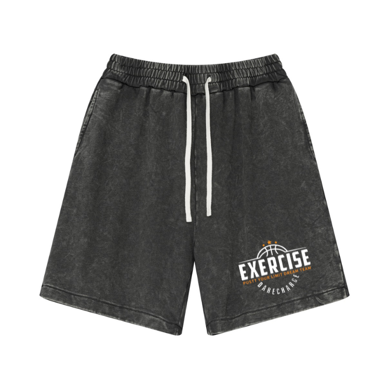 Dark Gray Custom Print Application | Screen Printing on Vintage Wash Shorts | B2B Branding Sample