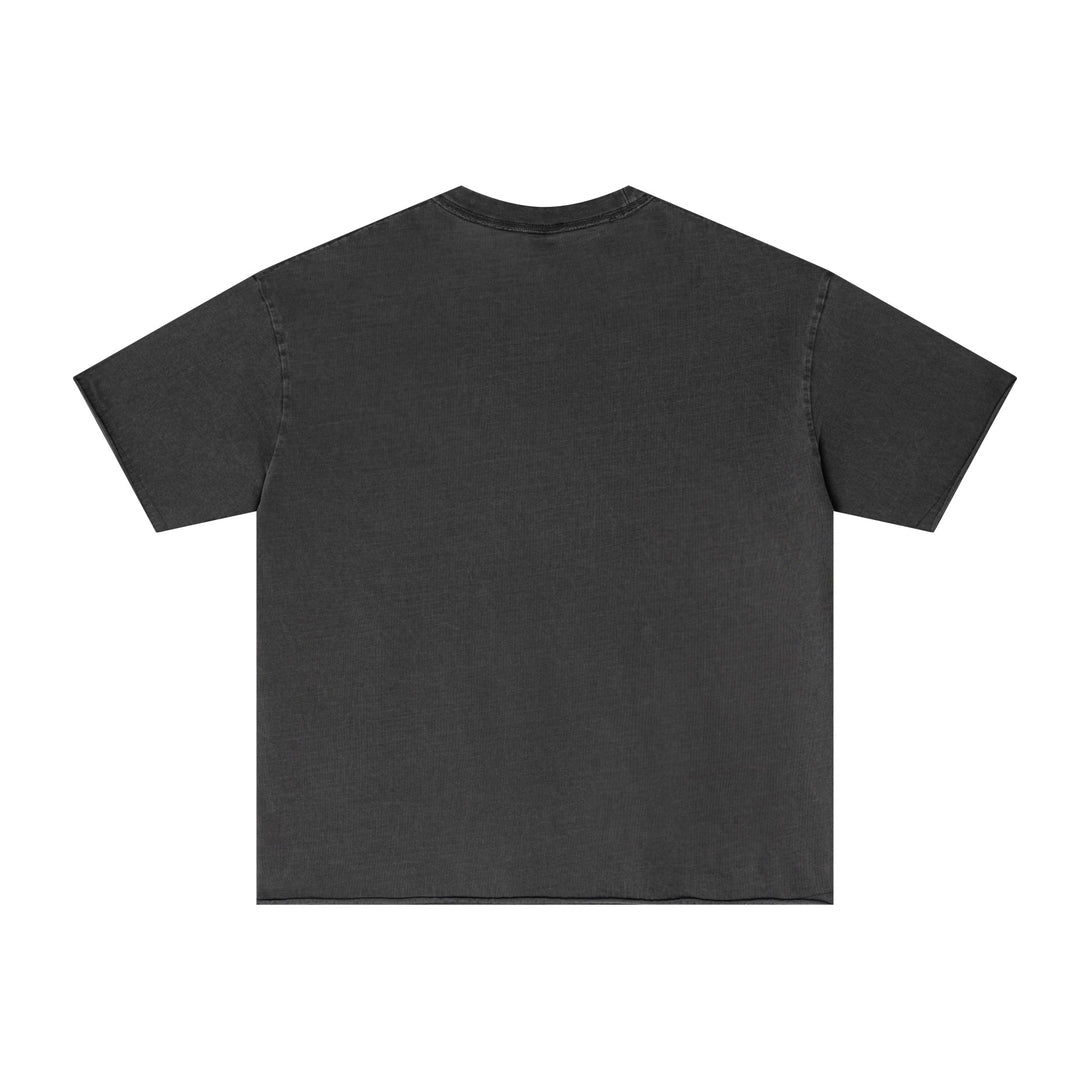 Dark Gray Pigment-Dyed T-Shirt Back | Raw-Edge Construction | Corporate Fashion Branding Base