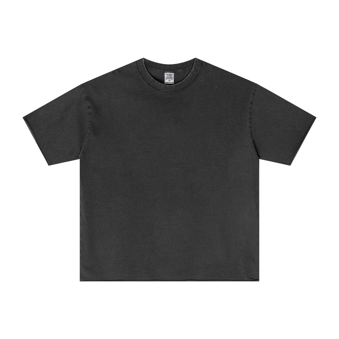 Dark Gray Eco Distressed Streetwear Tee Front | Oversized Unisex Fit | Sustainable Garment Wash | Bulk Order Supplier