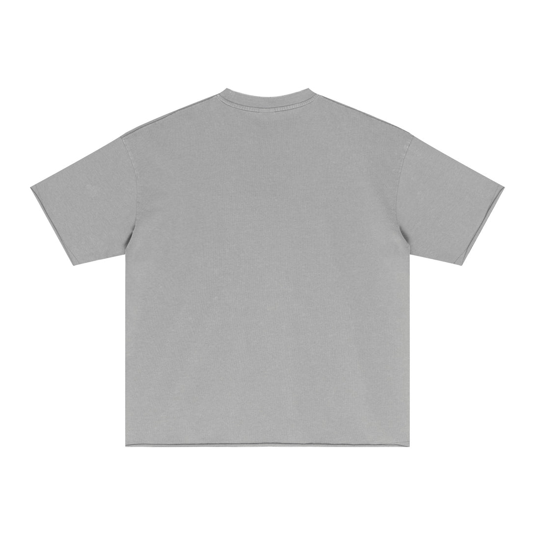 Light Gray Vintage-Wash T-Shirt Back | Raw-Edge Construction | Corporate Fashion Branding Base