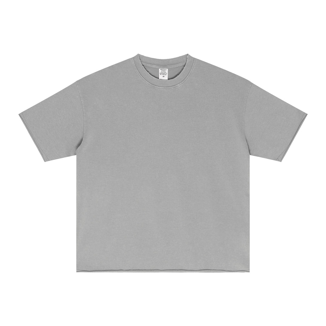 Light Gray Eco Distressed Streetwear Tee Front | Oversized Unisex Fit | Vintage Garment Wash | Bulk Order Supplier