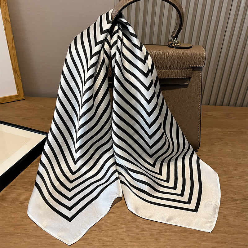 Back View of Geometric Edge Silk Scarf - OEKO-TEX Certified Reversible Textile, Wholesale