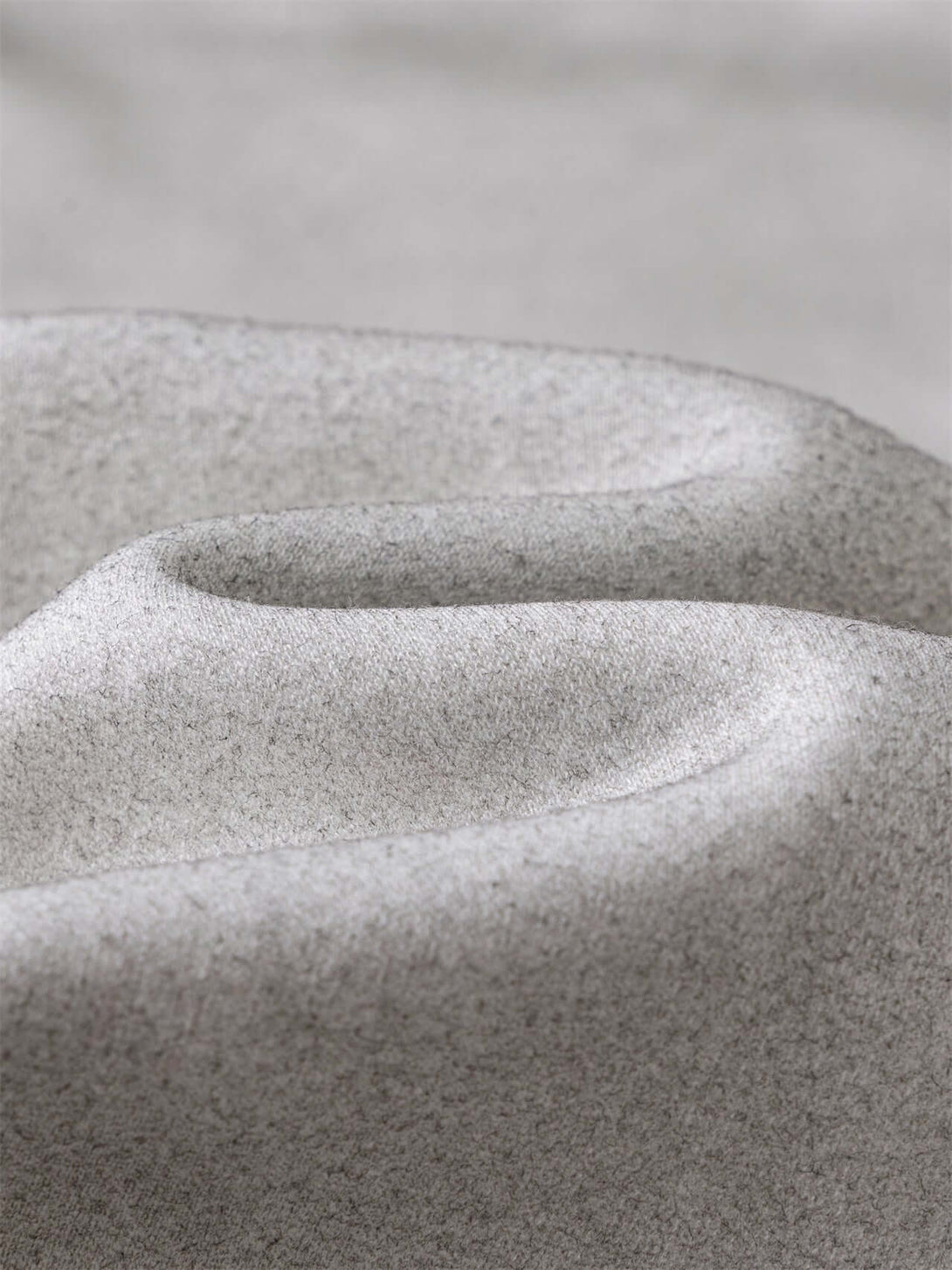 Men's 340g Gray Spray-Dye Camo Crew Neck fabric texture close-up showcasing softness and gray camo pattern.