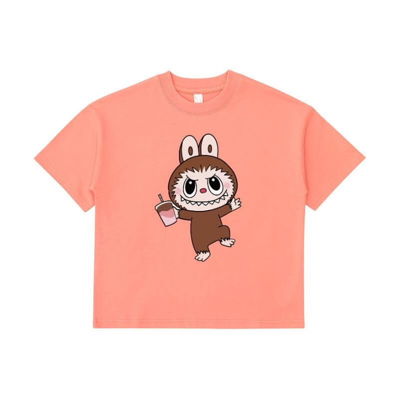 Coral red kids tee with custom print design front