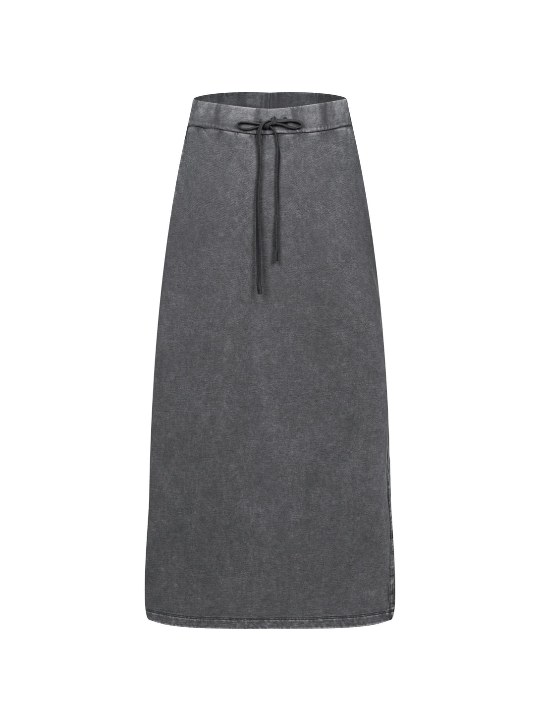 Front angle of dark gray heavy wash high-rise straight skirt
