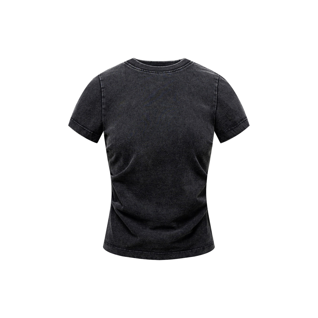 Front view of heavy wash slim fit women's t-shirt in black