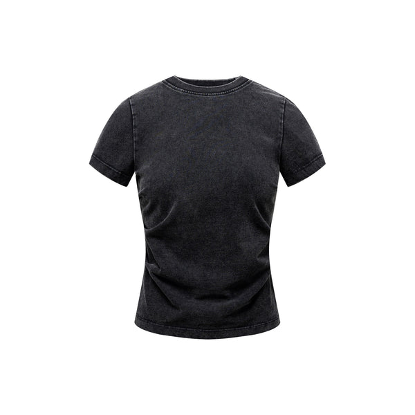Front view of heavy wash slim fit women's t-shirt in black