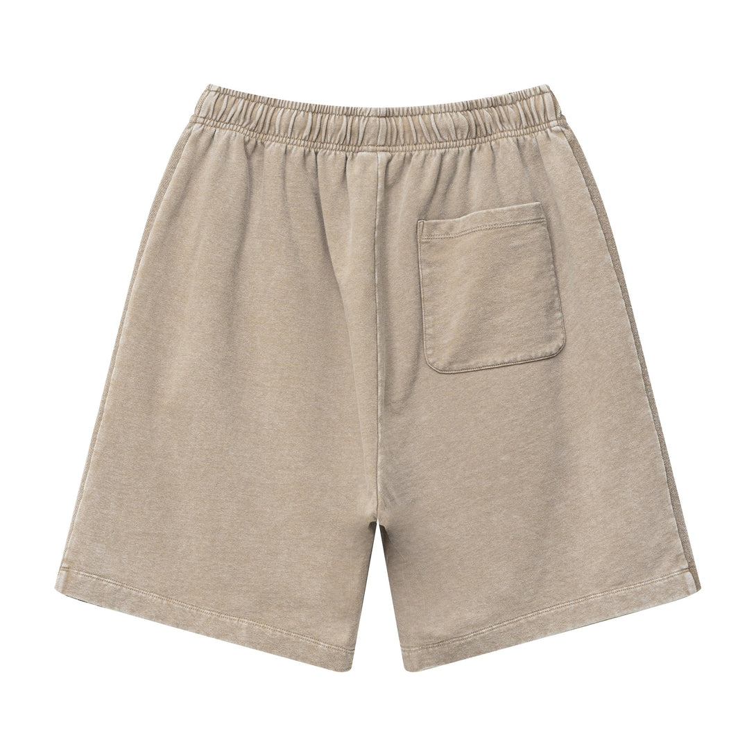 Back view of men's heavy wash snow shorts in Vintage Khaki with contrast stripes