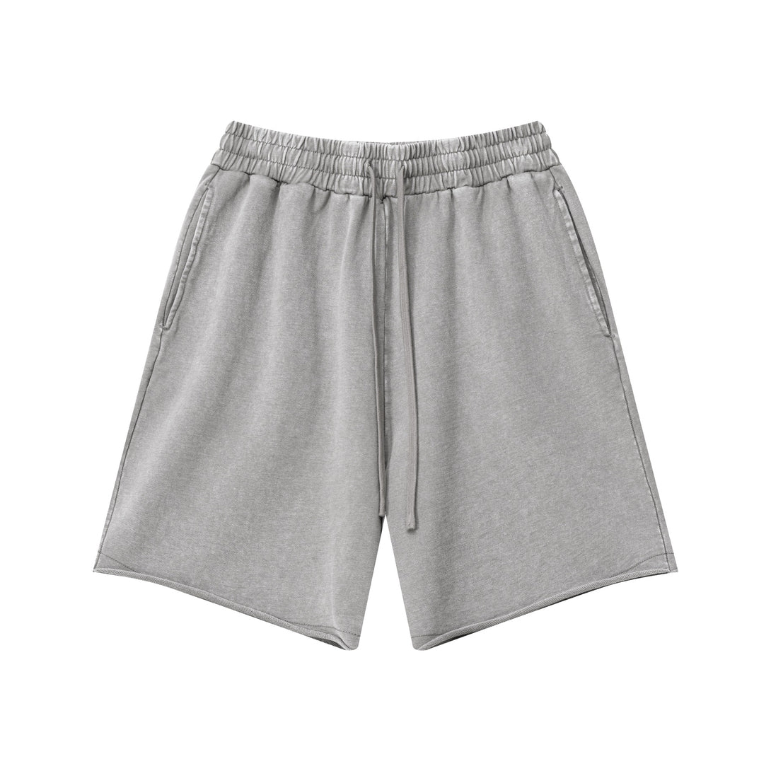Medium gray heavy wash shorts front street style