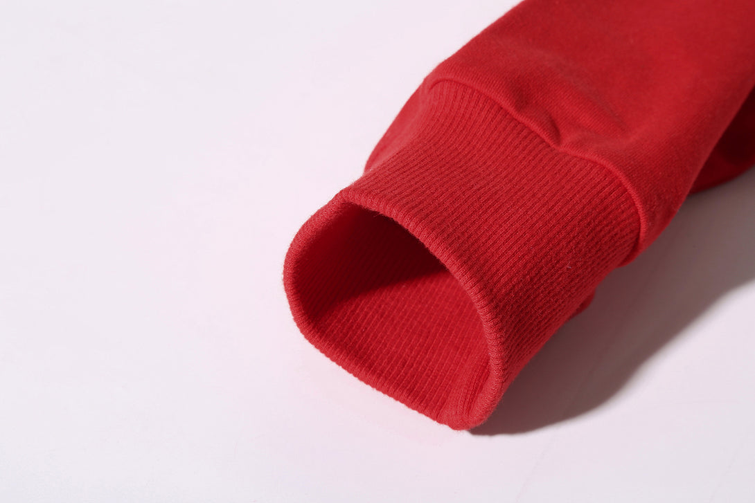 Elastic ribbed cuff on heavyweight cotton sweatshirt sleeve