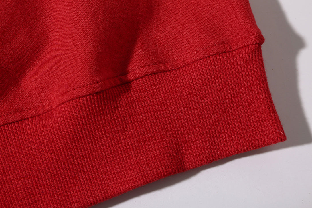 Windproof ribbed hem at bottom of unisex fleece sweatshirt