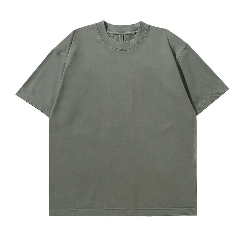 heavyweight vintage wash t-shirt in army green color - front view