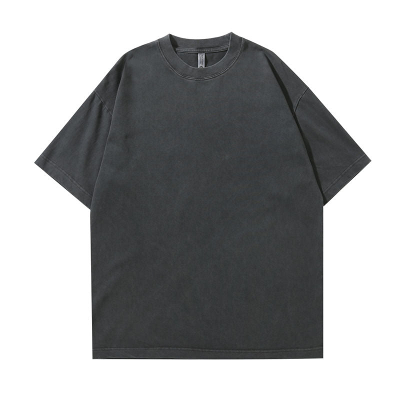 heavyweight vintage wash t-shirt in black color - front view
