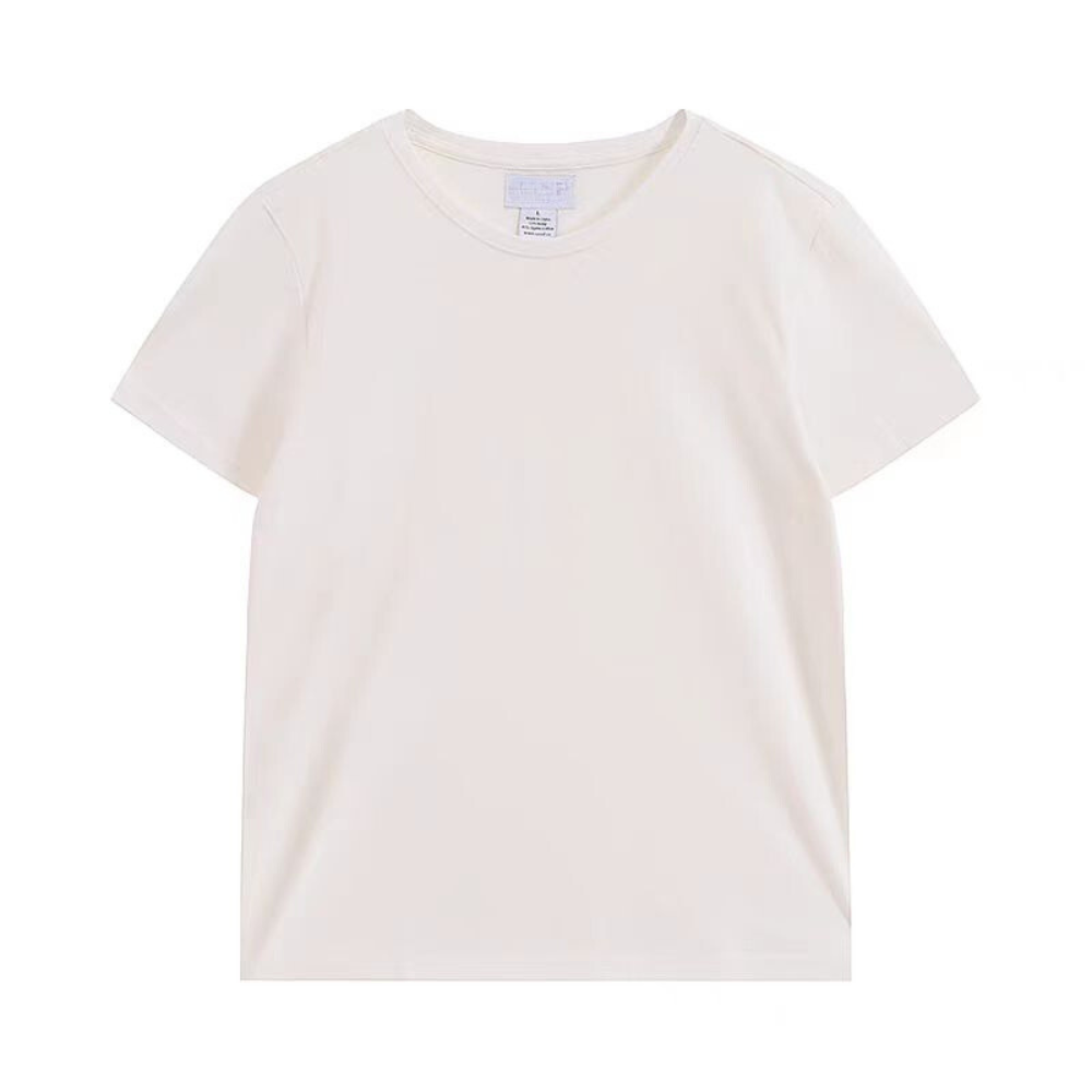 White custom hemp-organic cotton t-shirt front (210GSM), organic apparel blank for promotional printing and bulk orders.