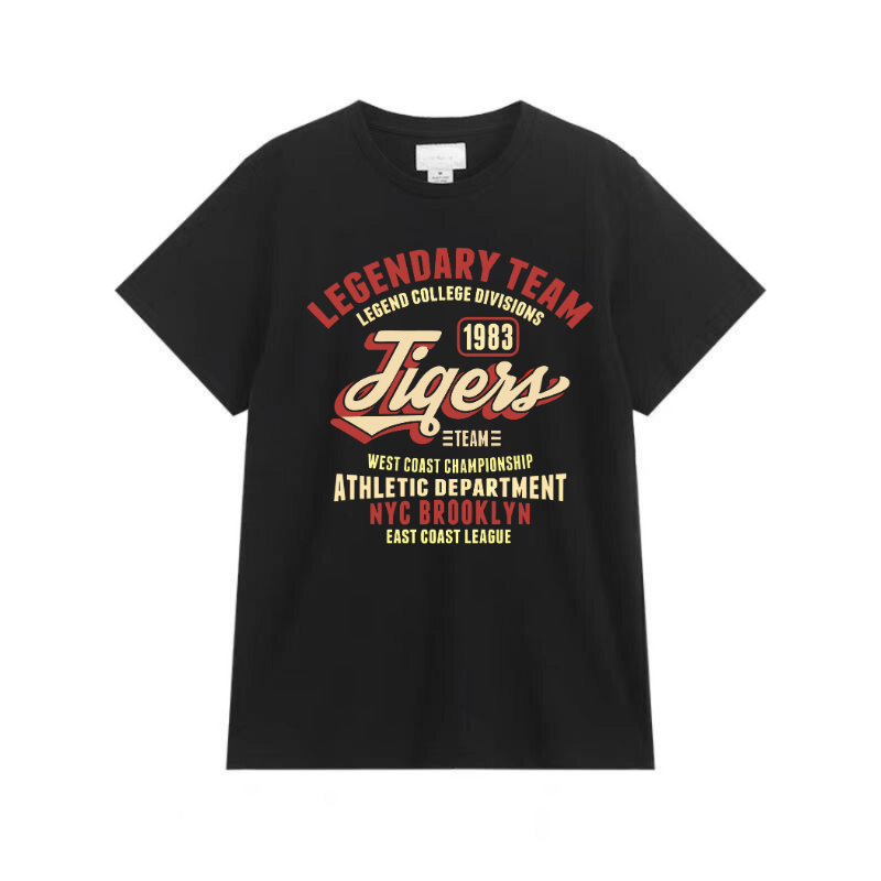 Printed graphic detail on Black hemp-tencel tee, sustainable custom branding option for corporate merchandise.