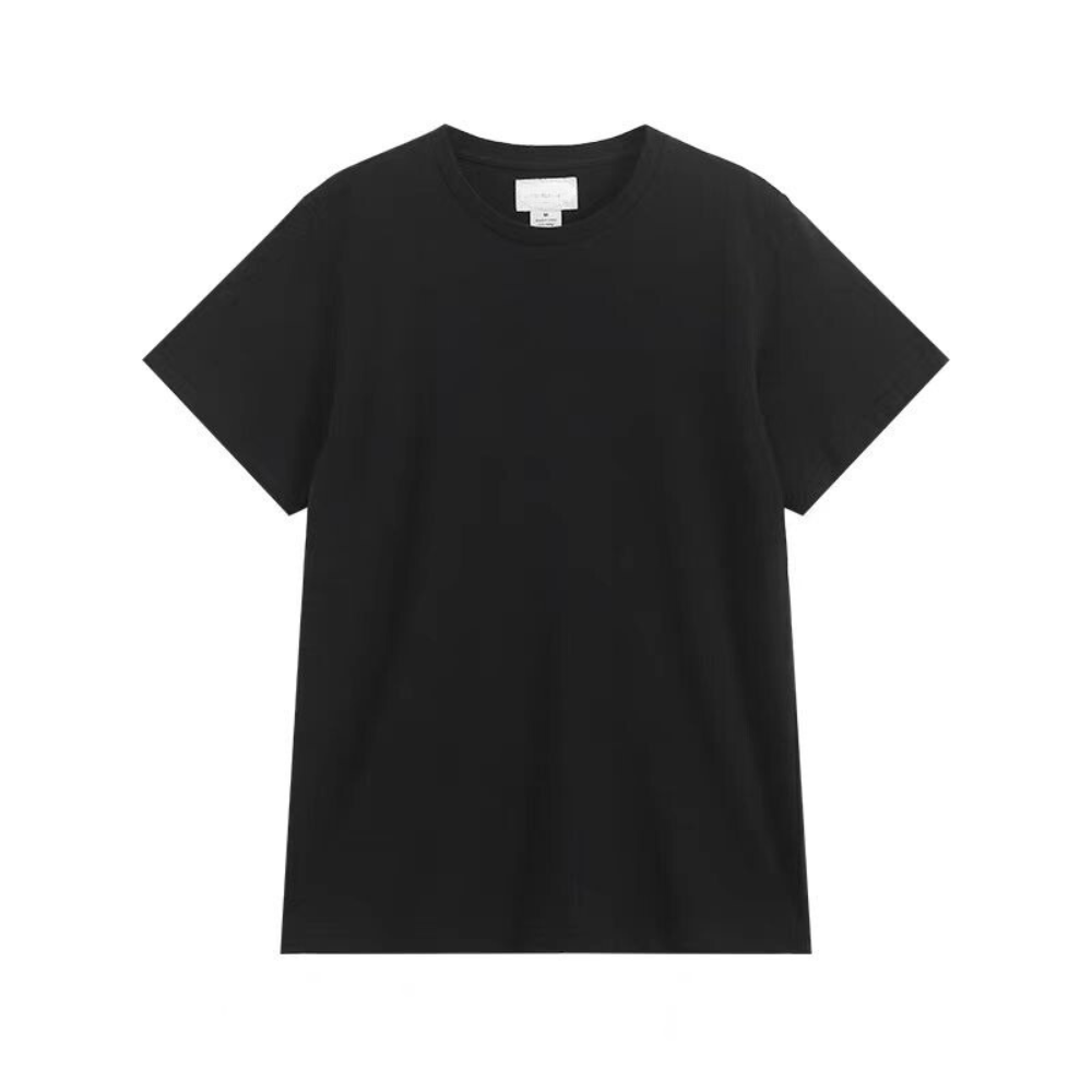 Black Hemp-Tencel blend t-shirt front, 270GSM eco-friendly fabric with hypoallergenic properties for retailers.