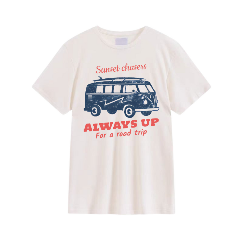 Custom printed design on White Hemp-Tencel t-shirt front, promotional apparel solution for eco-conscious brands.