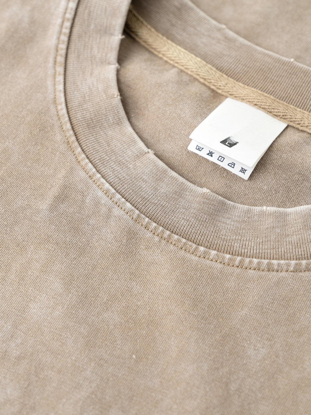 Khaki Raw-Edge Collar Detail | Unfinished Vintage Finish | Oversized Tee Construction