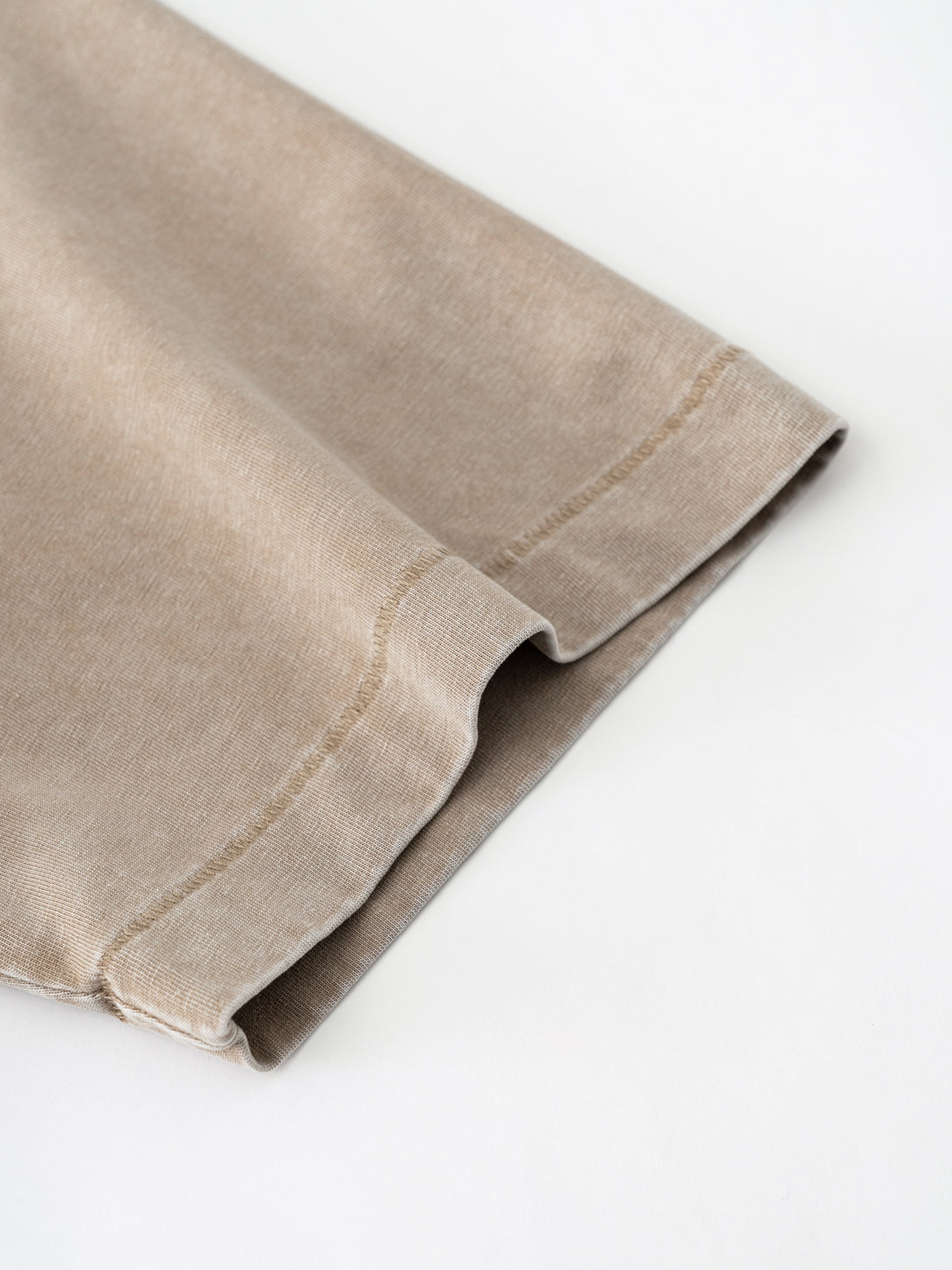 Khaki Snow-Wash Tee Sleeve Construction | Vintage Washed Finish | Custom Apparel Detailing