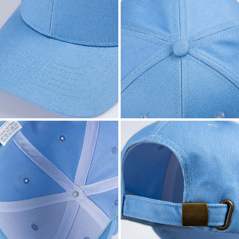 Sky blue kids baseball cap top and back - Sun hat 100% cotton OEM