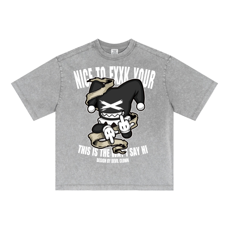 Artisan print technique on Light Gray unisex streetwear tee, vintage wash consistency demonstration.