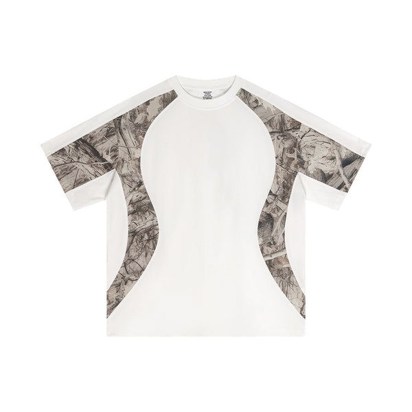 Front view of Men's 240g White with Camo Panel T-Shirt featuring Sublimation Printing