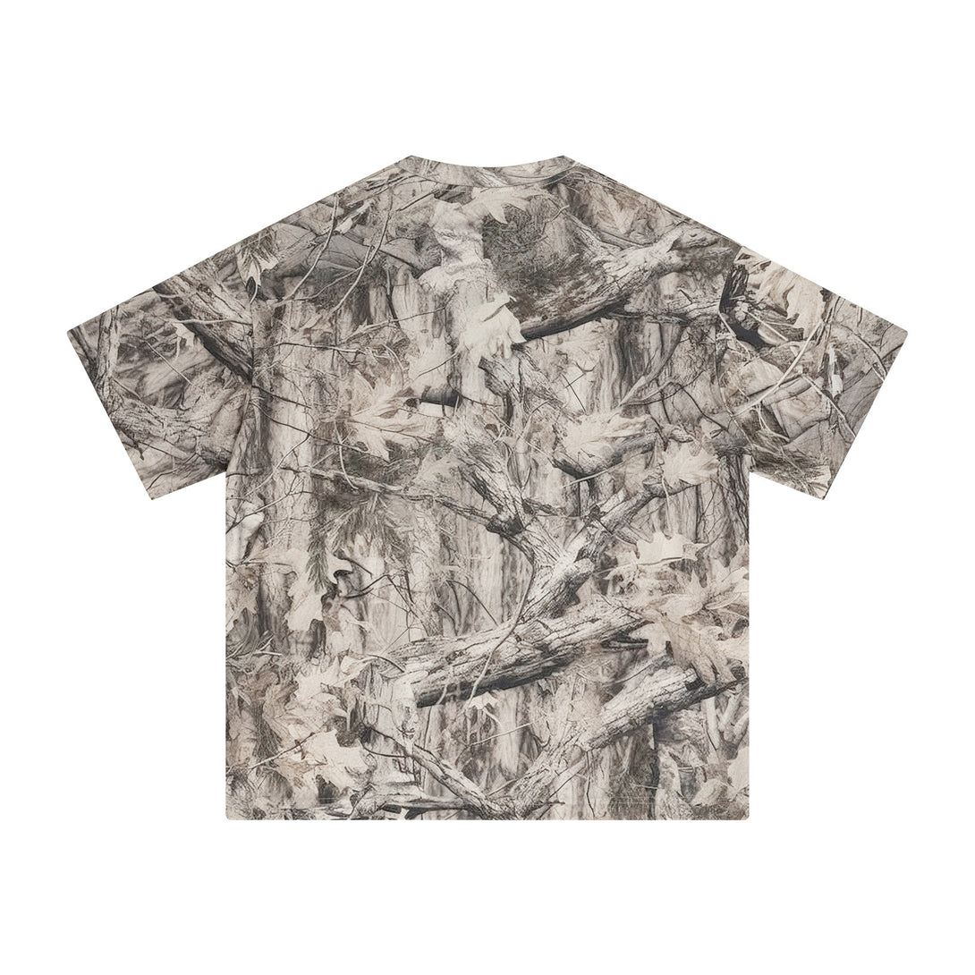 Men's 240g Camouflage All Over Print T-Shirt back view showcasing digital camouflage pattern.