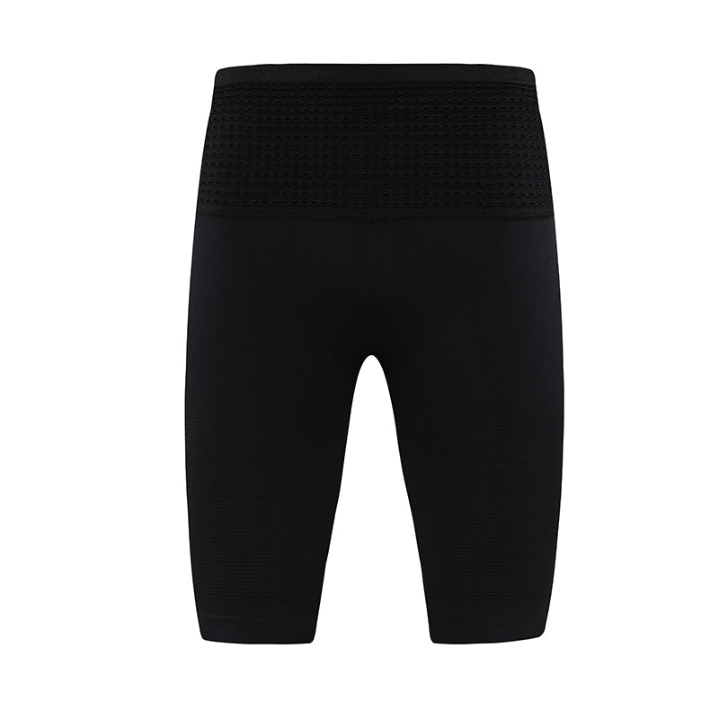 Back view of men's high-stretch black workout shorts