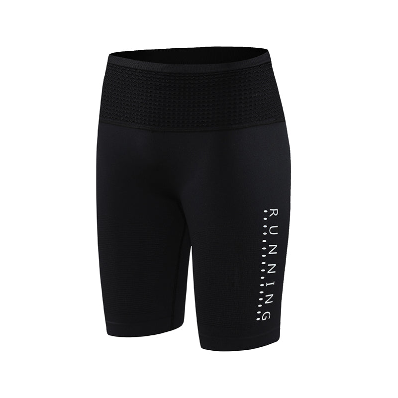 Side angle of black performance compression shorts