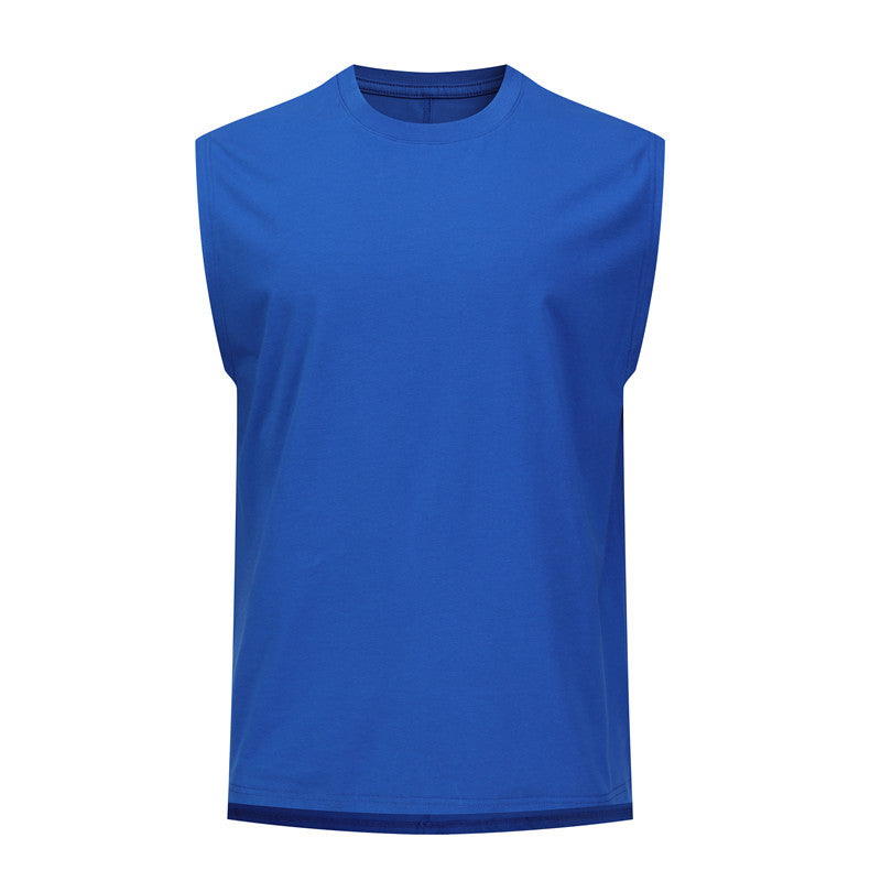 Front view of blue men's cooling Sorona workout vest