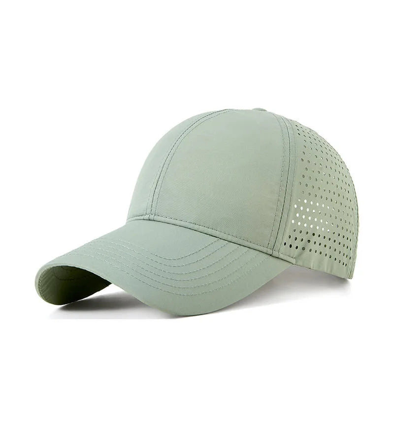 Grayish green adjustable cap - polyester mesh sports headwear wholesale