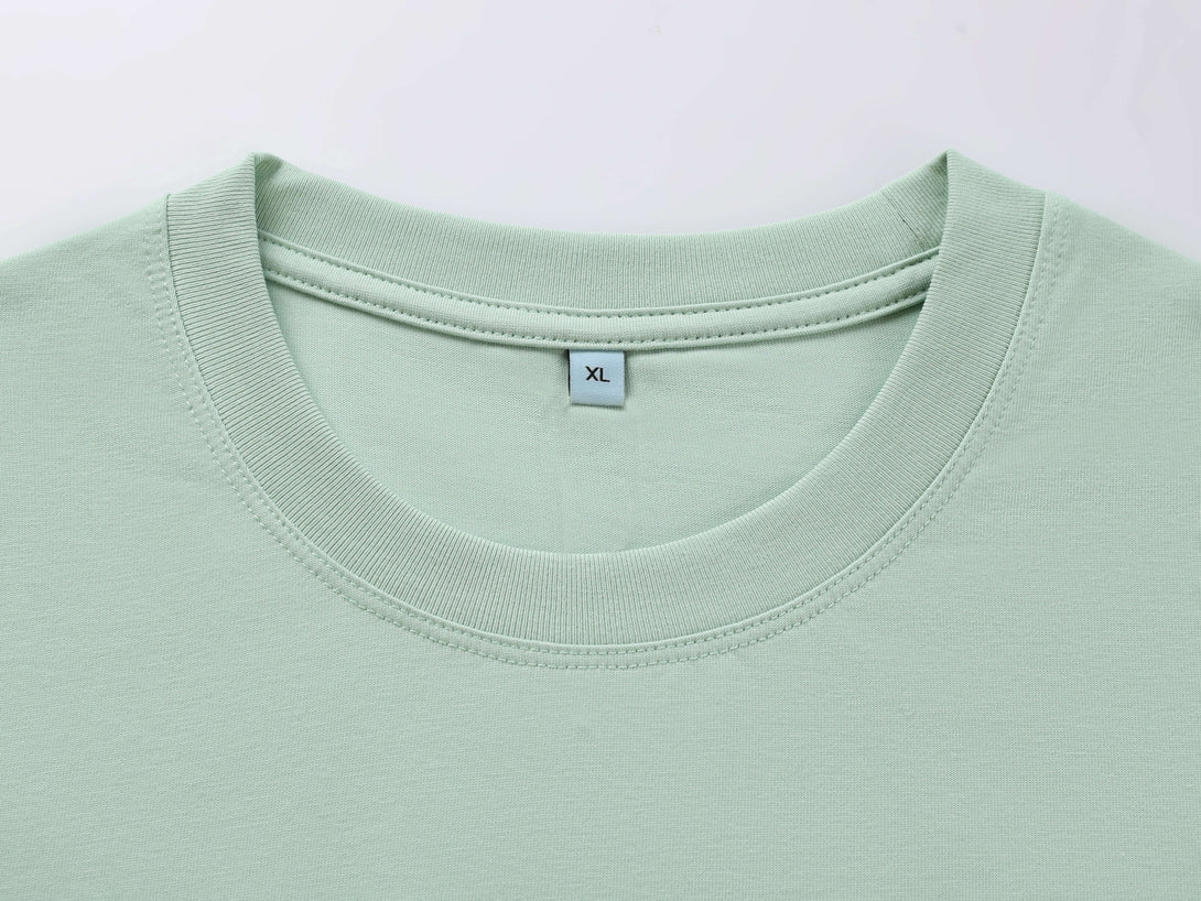 Mint Green t-shirt collar stitching detail