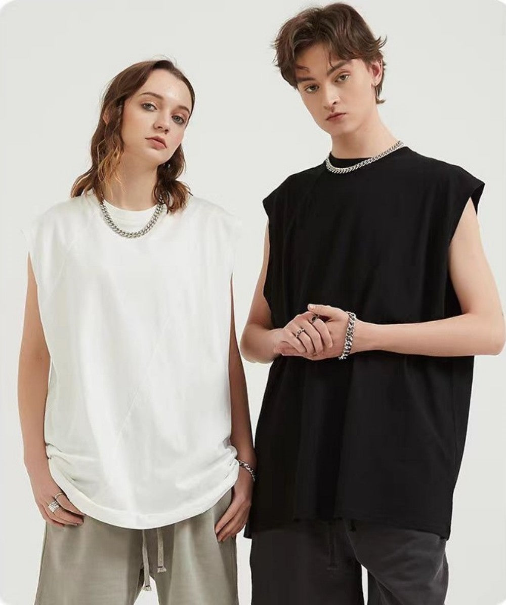 Organic cotton sleeveless tee lifestyle shot - bulk apparel display