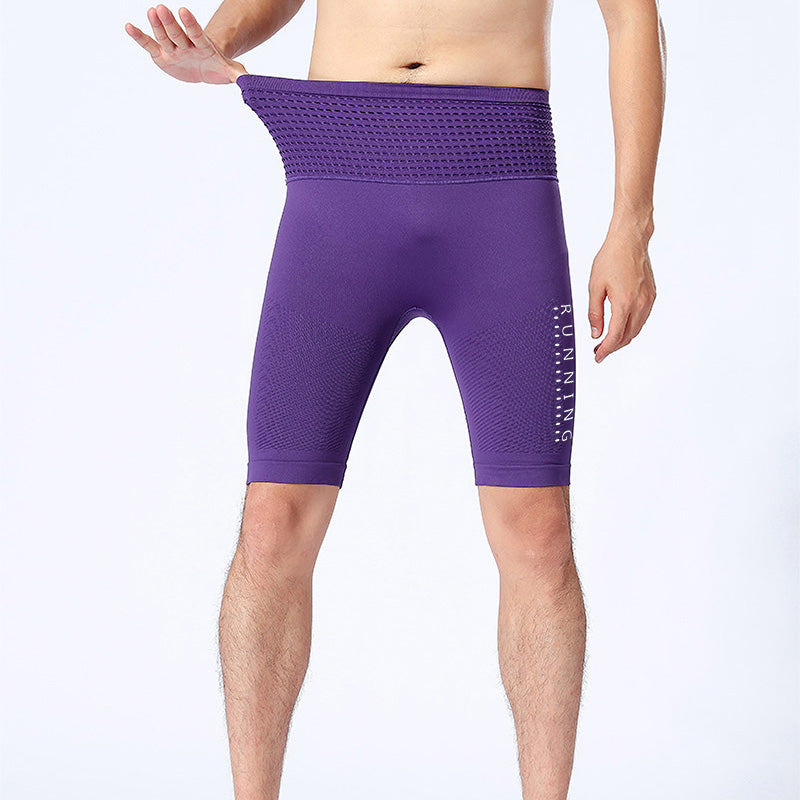 Cyclist wearing purple compression shorts in action