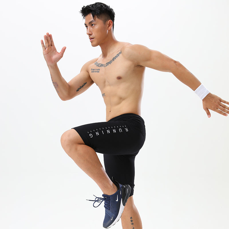 Stretch test of black compression shorts during movement
