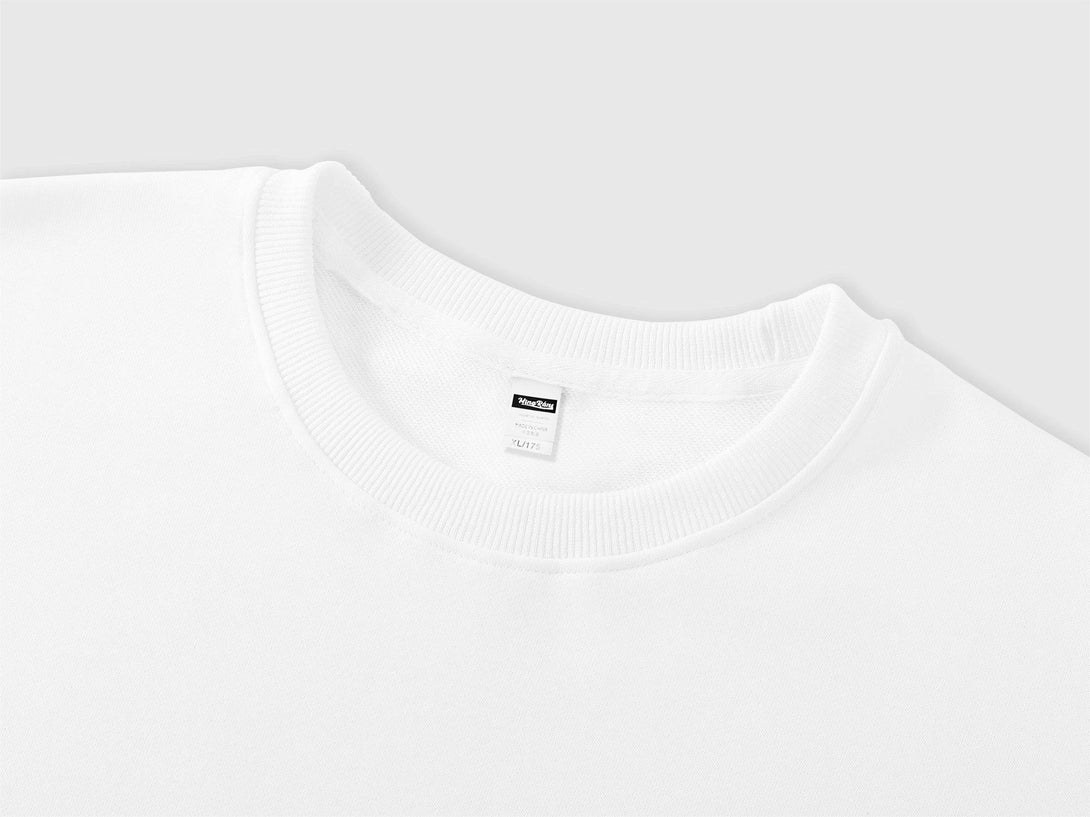 Close-up detail of the 1x1 ribbed collar on the Organic Cotton Recycled Polyester Sweatshirt.