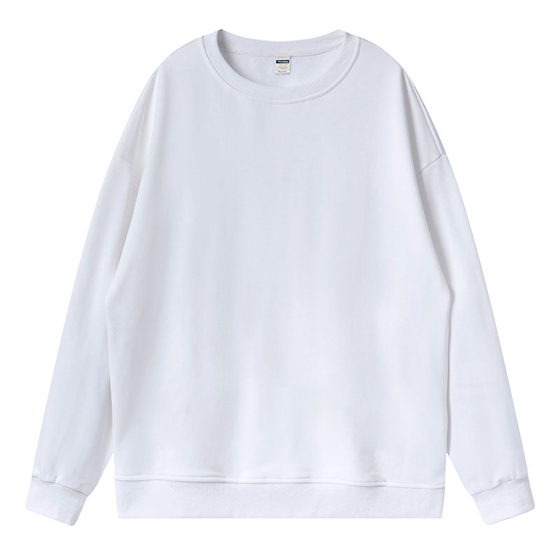 Front view of the White 300g Heavyweight Organic Cotton Recycled Polyester Sweatshirt.