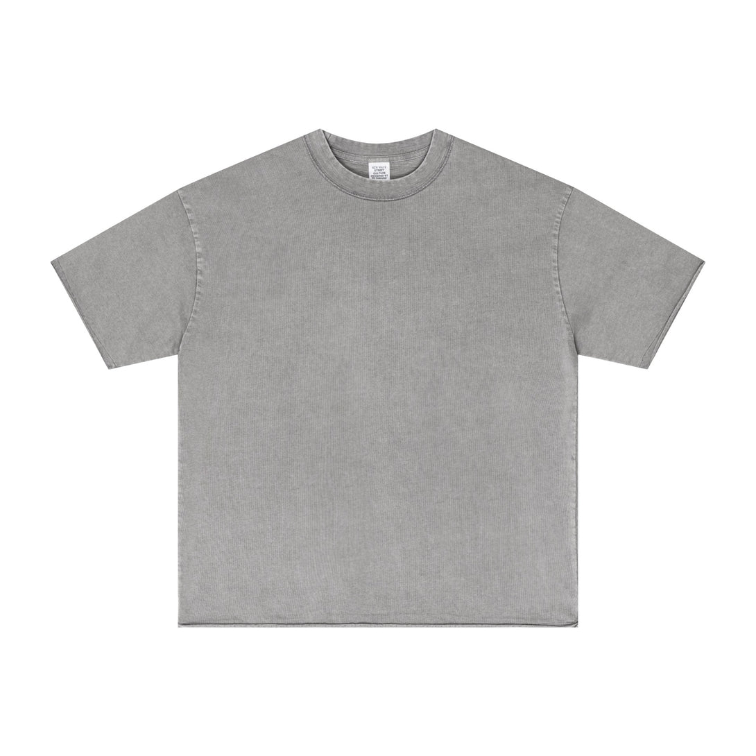 Light Gray Oversized Cotton Tee Front | Pigment-Dyed Wash & Raw-Edge Design | Eco Distressed Streetwear | Wholesale MOQ 20pcs