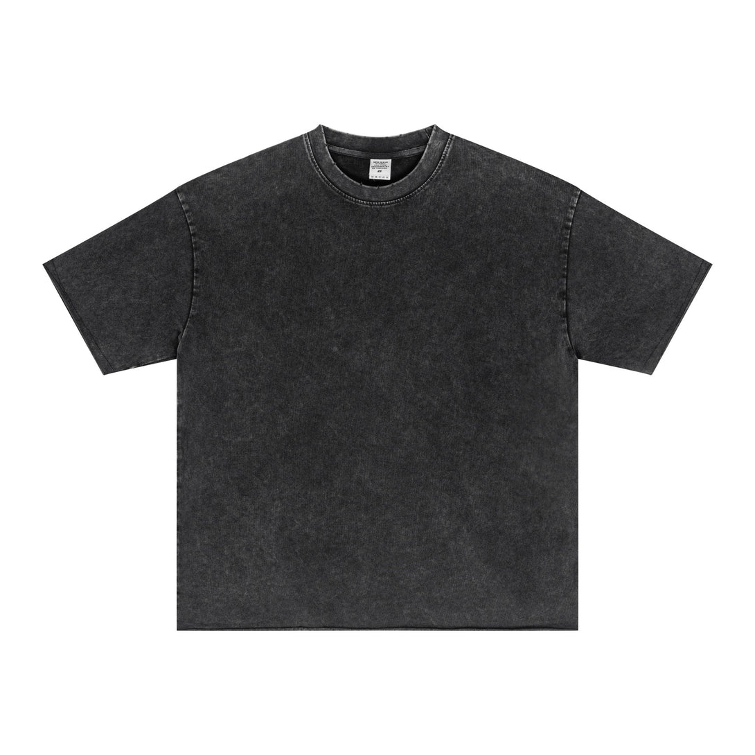 Black Oversized Vintage-Wash Cotton Tee Front | Raw-Edge Design | Streetwear-Ready Eco Distressing | Wholesale MOQ 20pcs