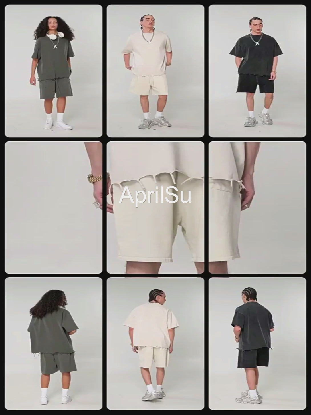 Professional model showcasing Pigment Dye Oversized Cotton Tee with raw-edge distressed trim, demonstrating garment movement and streetwear fit for wholesale buyers.